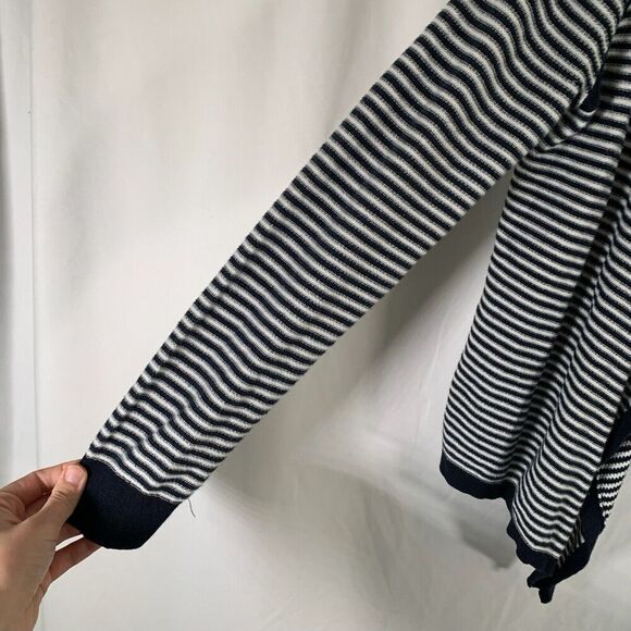 LOFT Cardigan Women's Medium Blue White Striped Knit Open Front 100% Cotton - Picture 5 of 9